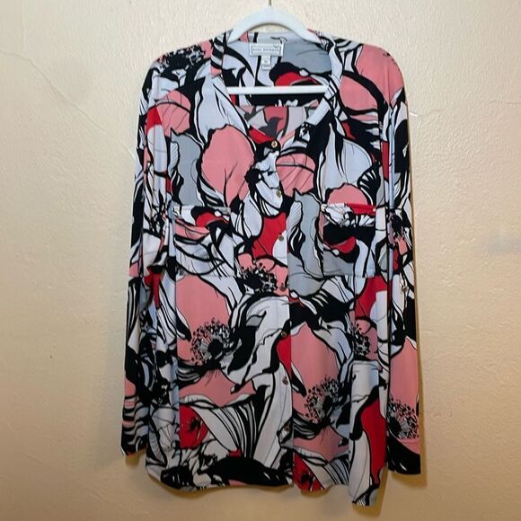 Dana BUCHMAN Paisley Boho 70s Top Button down long sleeve size 3X - Picture 1 of 16